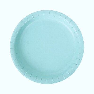 Sky Blue Round 23cm Paper Plates Pk 20