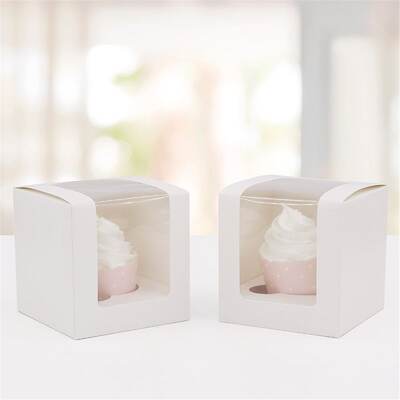 White Cupcake Box with Clear Window 10cm (Pk 4)