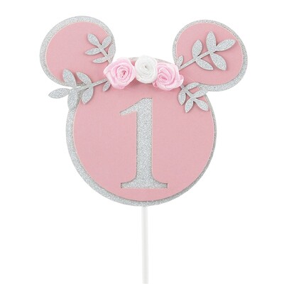 Pink 1st Birthday Mouse Ears Cake Topper