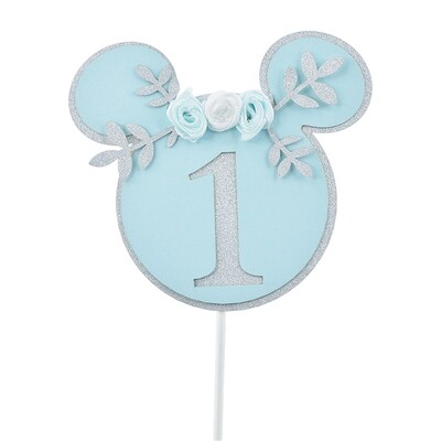 Blue 1st Birthday Mouse Ears Cake Topper