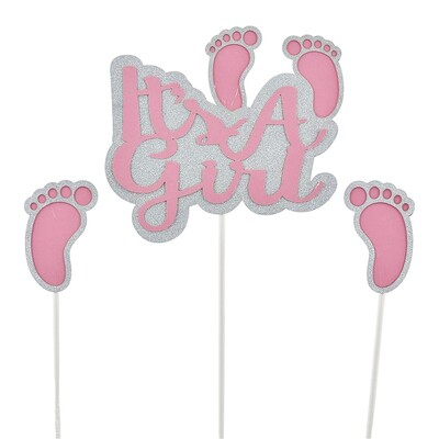 Pink & Silver It's A Boy Cake Topper Set Pk 3