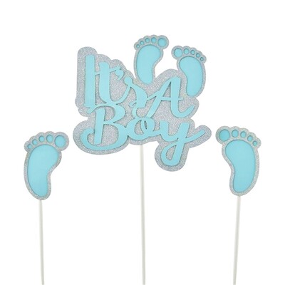 Blue & Silver It's A Boy Cake Topper Set Pk 3