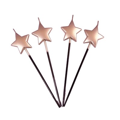 Rose Gold Star Tall 14cm Cake Candles Pk 4