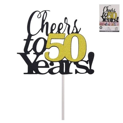 Black & Gold Cheers To 50 Years Cake Topper