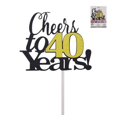 Black & Gold Cheers To 40 Years Cake Topper