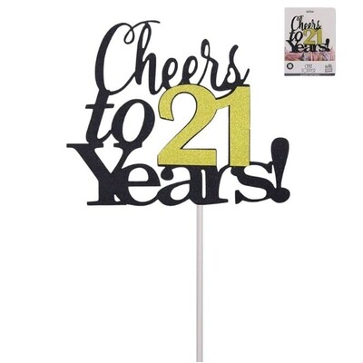 Black & Gold Cheers To 21 Years Cake Topper