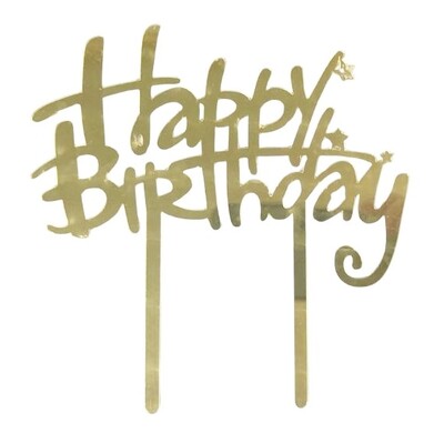 Gold Acrylic Happy Birthday Cake Topper