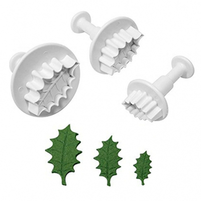 Cake Decorating Holly Leaf Plunger Cutter Set (Pk 3)