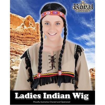 Long Black Plaits Wig Native American Indian