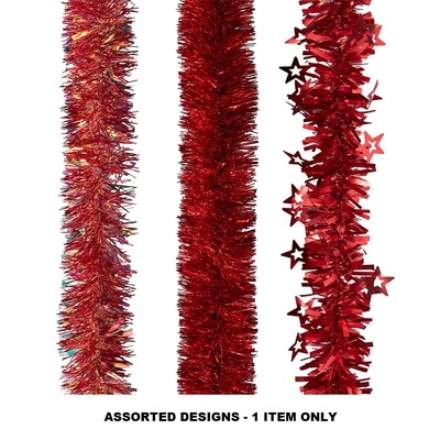 Assorted Red Christmas Tinsel Decoration 2m Pk 1