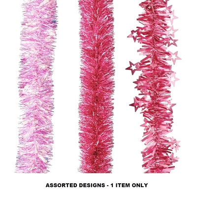 Assorted Pink Christmas Tinsel Decoration 2m Pk 1