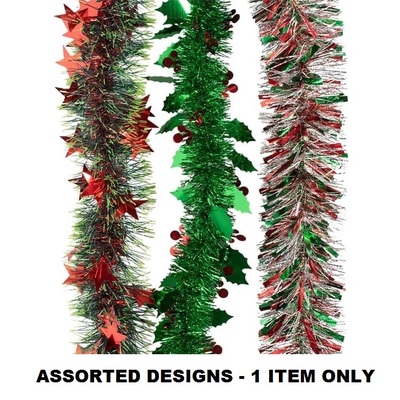 Assorted Red & Green Christmas Tinsel Decoration 2m Pk 1