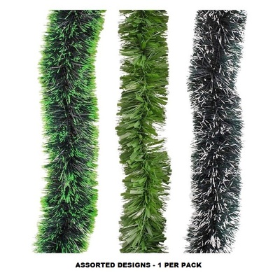 Green Assorted Matte Snow Tipped 2m Christmas Tinsel Pk 1