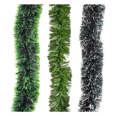 Green Assorted Matte Snow Tipped 2m Christmas Tinsel Pk 3