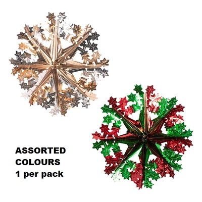 Assorted Colour Foil Hanging Snowflake Christmas Decoration 40cm Pk 1