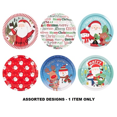 Assorted Christmas Round Metal Serving Tray 32cm Pk 1