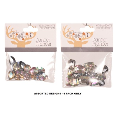 Assorted Shape Iridescent Diamante Decorations 16gm Pk 1