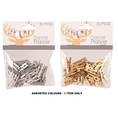 Gold or Silver Mini Pegs Decorations 3.5cm Pk 30