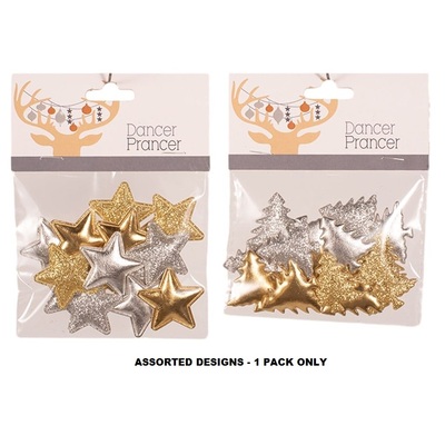 Gold & Silver Christmas Trees or Stars Puffy Stickers Pk 16