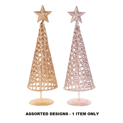 Assorted Wire Glitter Christmas Tree Decoration 23cm