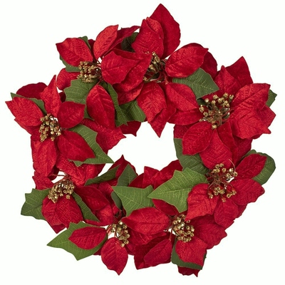 Red Poinsettia Christmas Wreath Decoration 45cm 