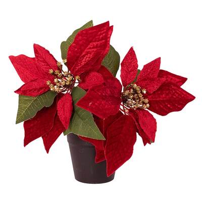 Red Poinsettias in Pot Christmas Decoration 20cm