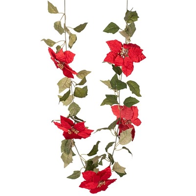 Red Poinsettia Christmas Garland 2m Decoration