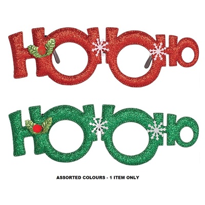 Green or Red Ho Ho Ho Novelty Christmas Glasses Pk 1