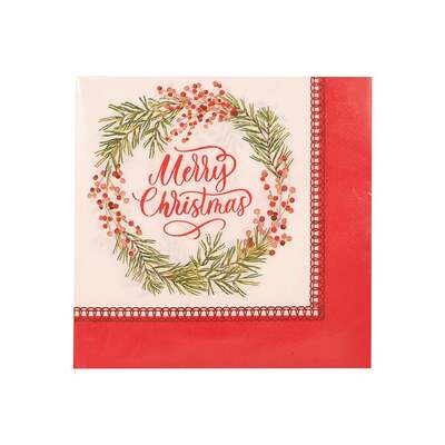 Merry Christmas Wreath 2 Ply Lunch Napkins Pk 25