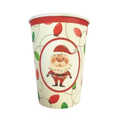 Merry & Bright Christmas Paper Cups 266ml Pk 12