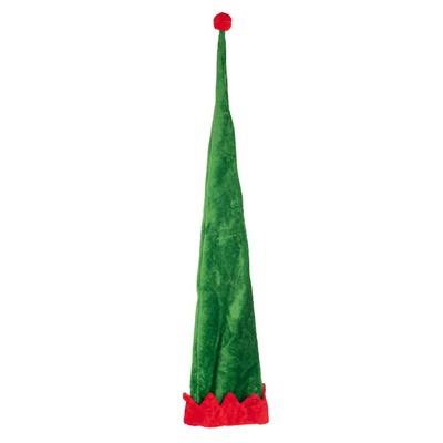 Long Green & Red Plush Christmas Elf Hat 139cm