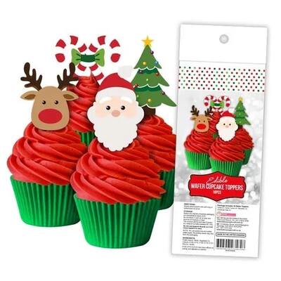 Edible Wafer Cupcake Toppers Christmas Designs Pk 16