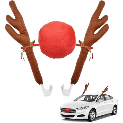 Christmas Reindeer Antlers & Red Nose Car Decorating Set